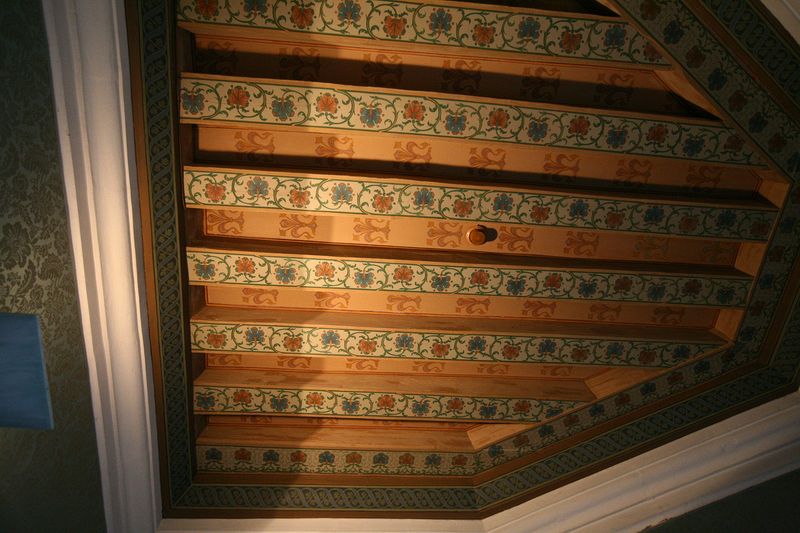 Ceilings of large beams to hold up next floor.