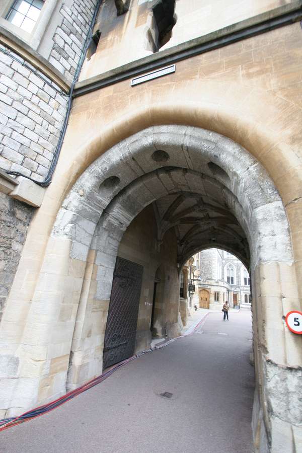 Main Gate to the inner castle - the gate slides up the groove just behind the 'murder holes' in the top of the arch where they pour boiling oil when attacked