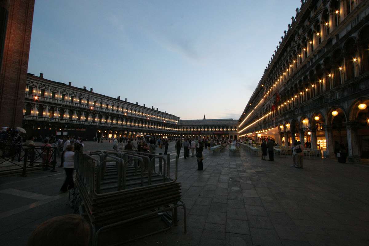 San Marco Square at night - The things in the foreground are the walkways they put down when the square floods each year (Jan - Mar)